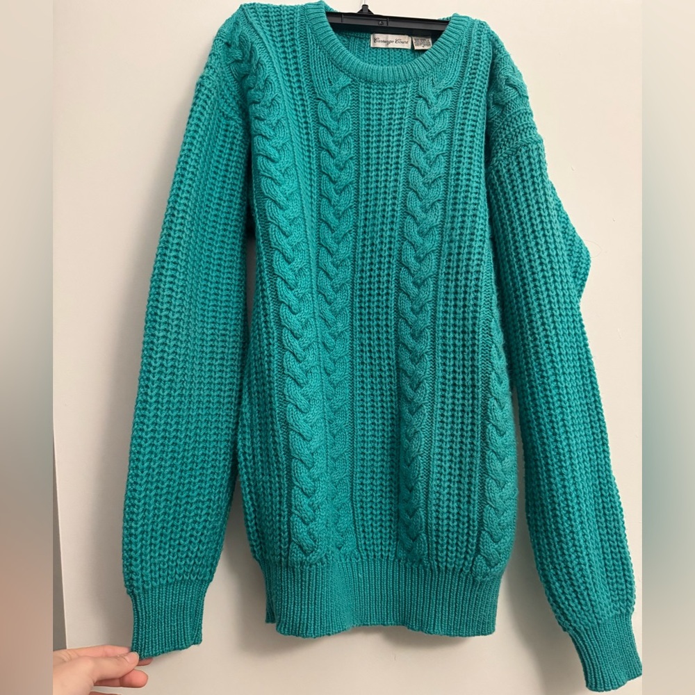 Vintage Teal Cable Knit Sweater